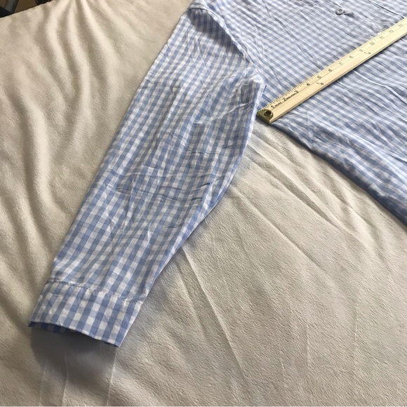 E. Retro Button Down High Low Blouse Women’s Size XXL Blue / White Long Sleeve - Picture 12 of 14